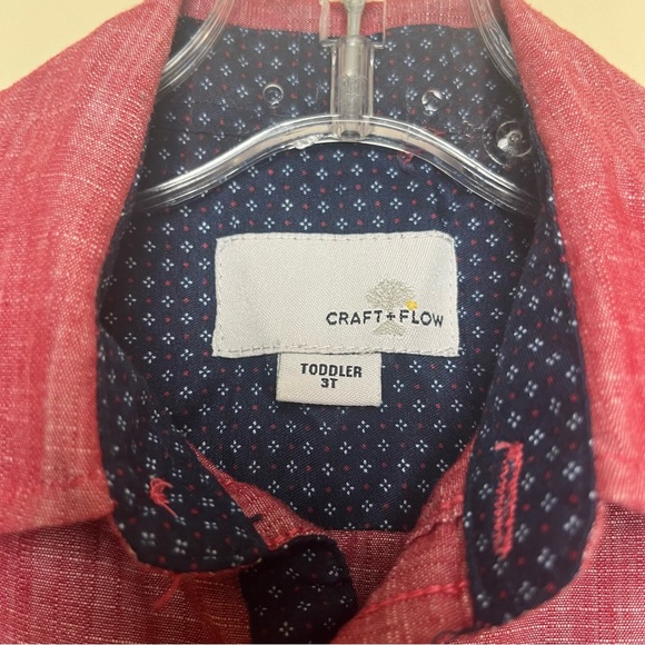 Boys 3t Craft And Flow Red maroon Button Down Shirt With Collar Blue lining - Picture 5 of 9